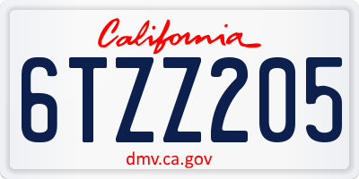 CA license plate 6TZZ205