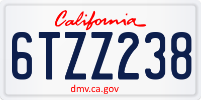 CA license plate 6TZZ238