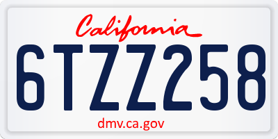 CA license plate 6TZZ258
