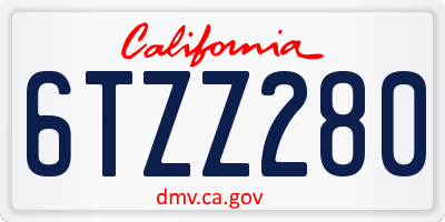 CA license plate 6TZZ280