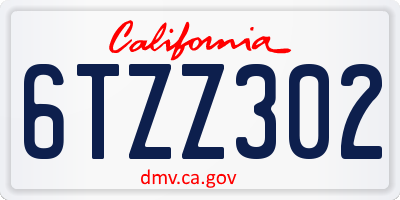 CA license plate 6TZZ302
