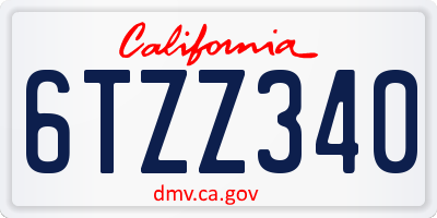 CA license plate 6TZZ340