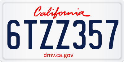 CA license plate 6TZZ357