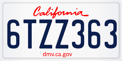 CA license plate 6TZZ363