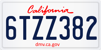 CA license plate 6TZZ382