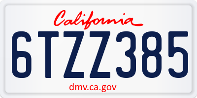 CA license plate 6TZZ385