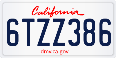 CA license plate 6TZZ386