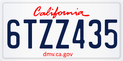 CA license plate 6TZZ435
