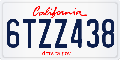 CA license plate 6TZZ438