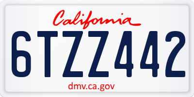 CA license plate 6TZZ442
