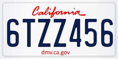 CA license plate 6TZZ456