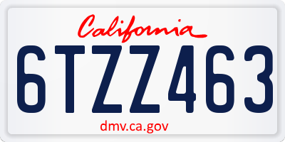 CA license plate 6TZZ463