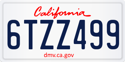 CA license plate 6TZZ499