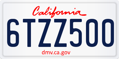 CA license plate 6TZZ500