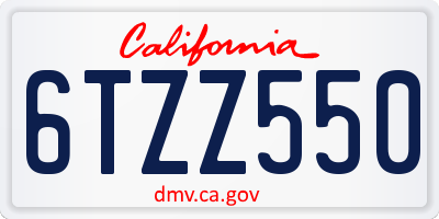 CA license plate 6TZZ550