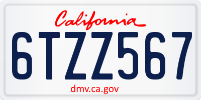 CA license plate 6TZZ567