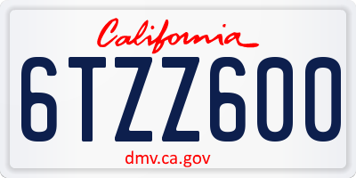 CA license plate 6TZZ600