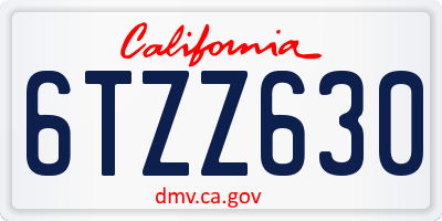 CA license plate 6TZZ630
