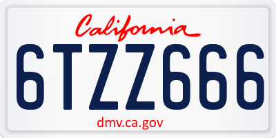CA license plate 6TZZ666
