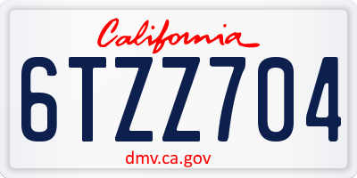 CA license plate 6TZZ704