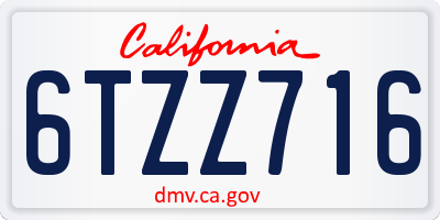 CA license plate 6TZZ716