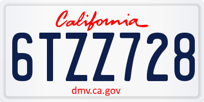 CA license plate 6TZZ728
