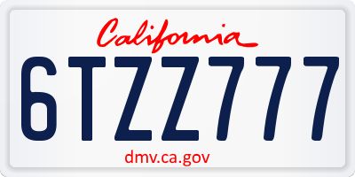 CA license plate 6TZZ777