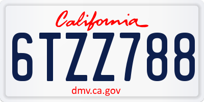 CA license plate 6TZZ788
