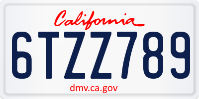 CA license plate 6TZZ789