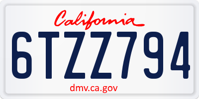CA license plate 6TZZ794