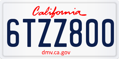 CA license plate 6TZZ800