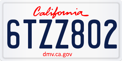 CA license plate 6TZZ802