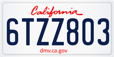 CA license plate 6TZZ803