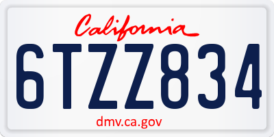 CA license plate 6TZZ834