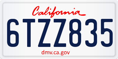 CA license plate 6TZZ835