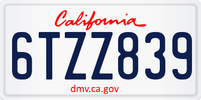 CA license plate 6TZZ839