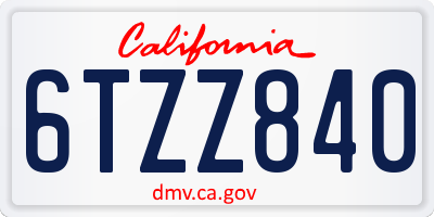 CA license plate 6TZZ840