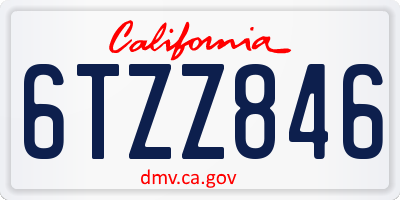 CA license plate 6TZZ846