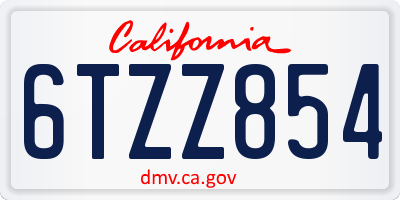 CA license plate 6TZZ854