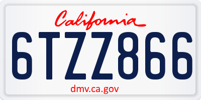 CA license plate 6TZZ866