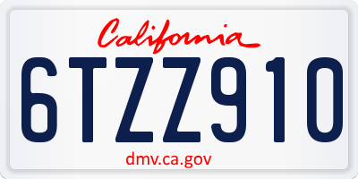 CA license plate 6TZZ910