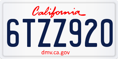 CA license plate 6TZZ920