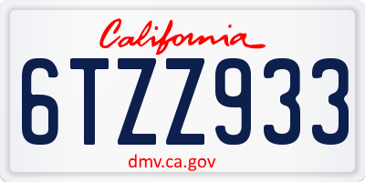 CA license plate 6TZZ933