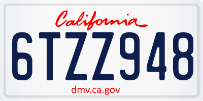 CA license plate 6TZZ948