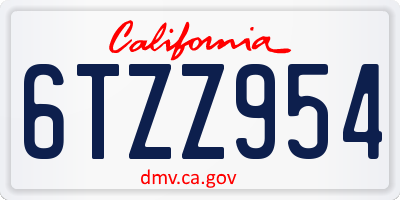 CA license plate 6TZZ954