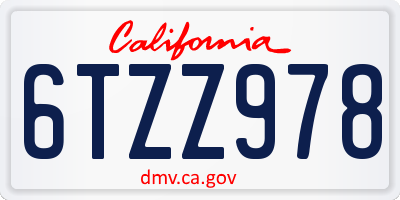 CA license plate 6TZZ978