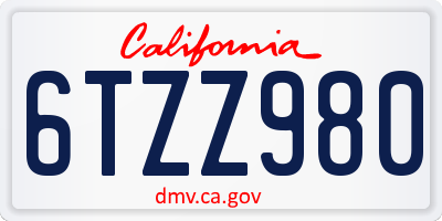 CA license plate 6TZZ980