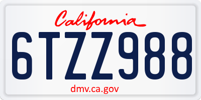 CA license plate 6TZZ988