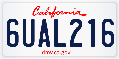 CA license plate 6UAL216