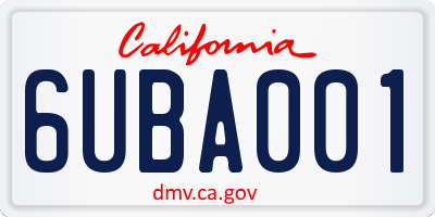 CA license plate 6UBA001